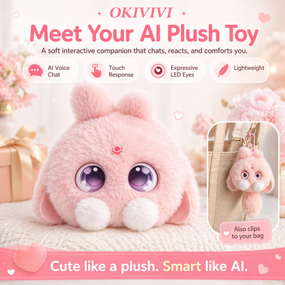OKIVIVI Cute AI Plush Toy,Small Stuffed Animals,AI Companion Pets, Interactive Talking Stuffed Animal Bag Charm with Voice Chat, Touch-Reactive Feedback, Gift for Teen Girls & Women,Your First AI Bestie,Pink